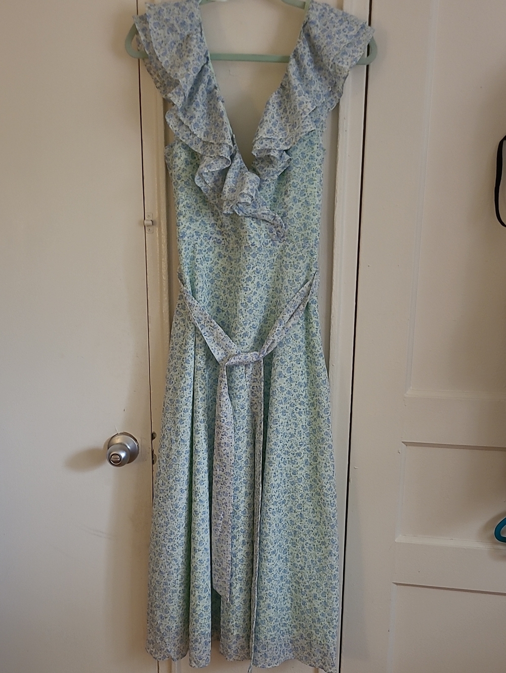 Floral Ruffle V-Neck Maxi Dress in Light Blue